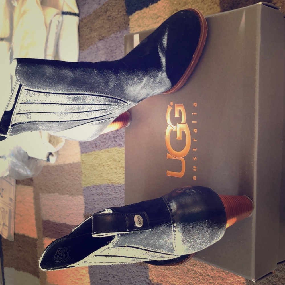 TIMELESS UGG BLACK SUEDE HEELED BOOTIES